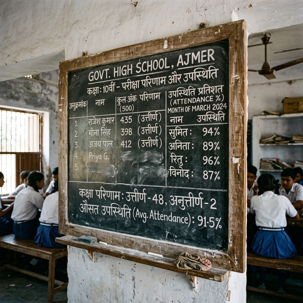 Classroom chalkboard showing student promotion lists and grades