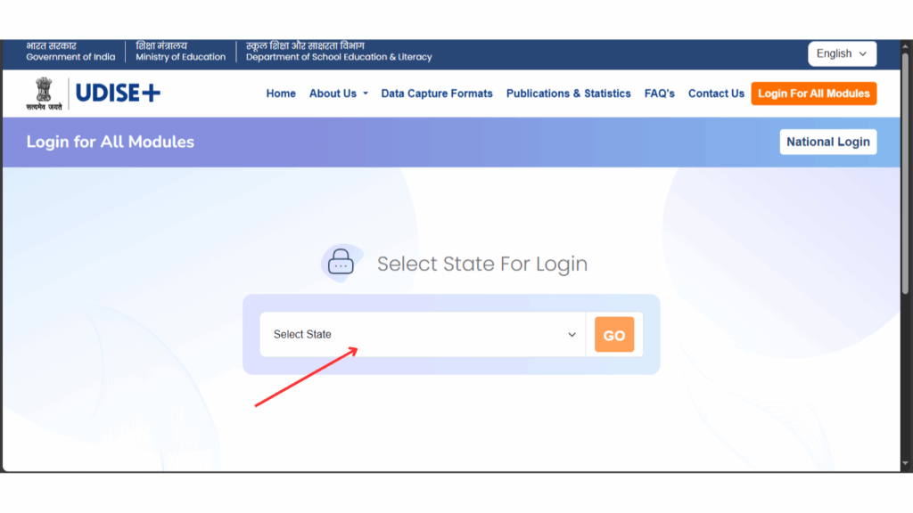 State selection dropdown menu and Go button highlighted on the login selection page