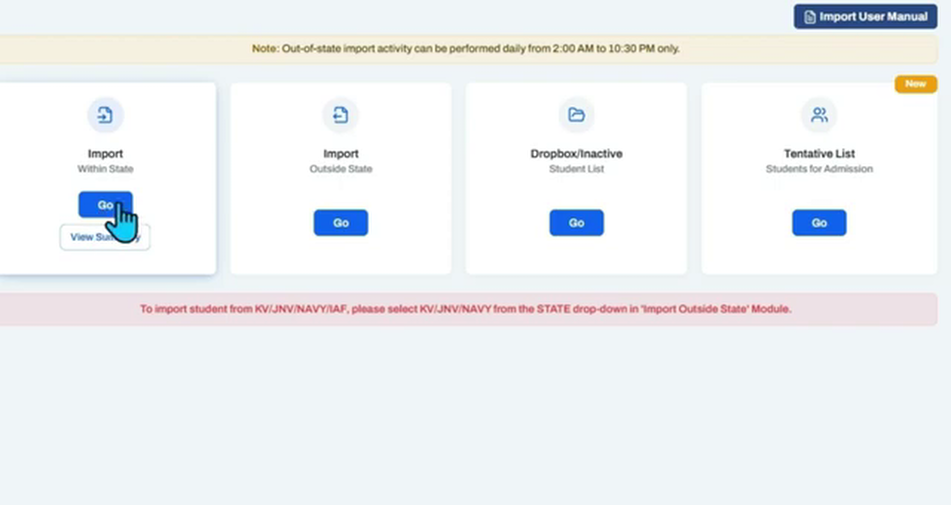 Transition screen loading the import details form