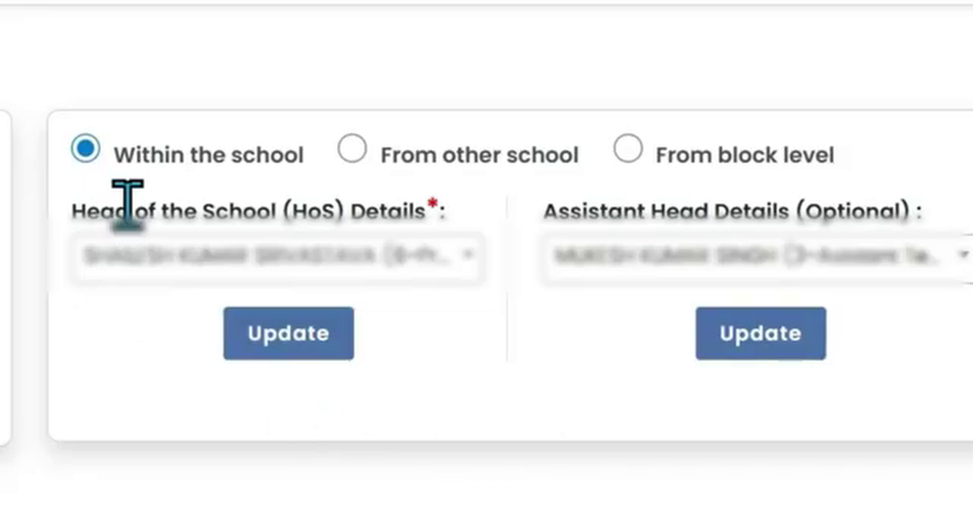Mapping options modal showing Within the School, From Other School, and From Block Level choices